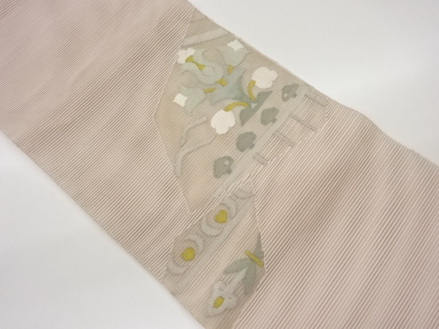 JAPANESE NAGOYA OBI FOR SUMMER / WOVEN FLORAL PLANTS